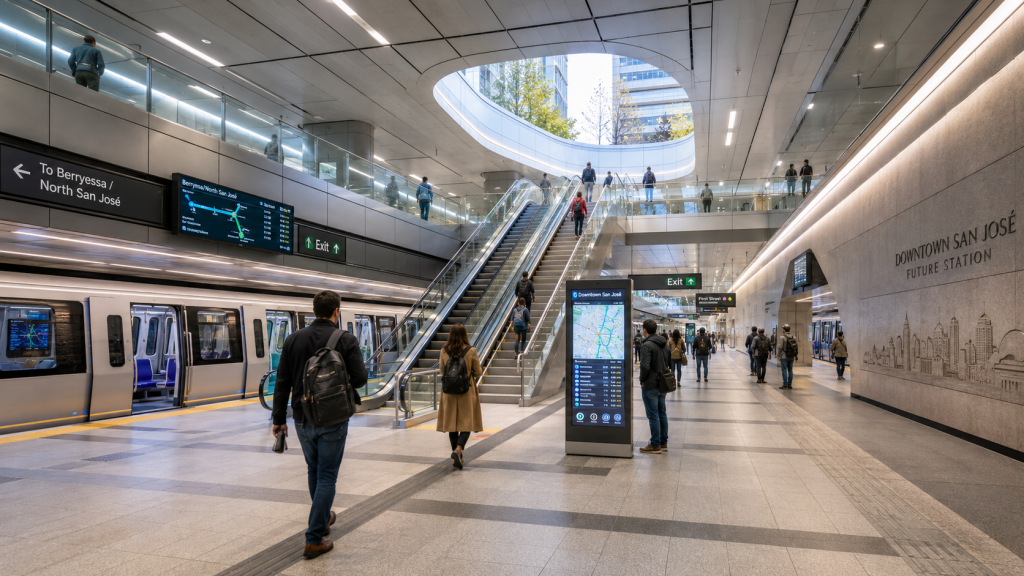 Future underground transit station concept in downtown San Jose
